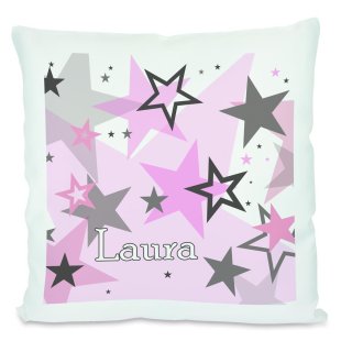 Kissen Weiß mit Polyesterfüllung Sterne rosa grau