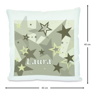 Kissen Weiß mit Polyesterfüllung Sterne grau beige