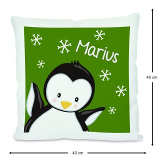 Kissen Weiß mit Polyesterfüllung Pinguin grün