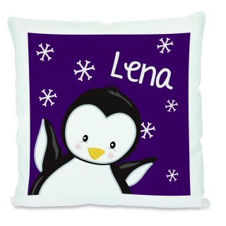 Kissen Weiß mit Polyesterfüllung Pinguin lila