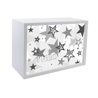 Kinder Wandlampe / Tischlampe aus Holz Buche Weiß Motiv Sternenhimmel Farbe grau