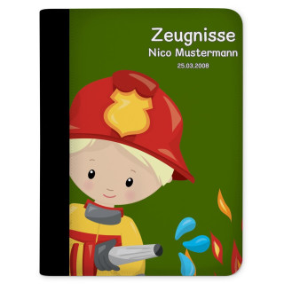 Zeugnismappe / Dokumentemappe Feuerwehrmann Grün