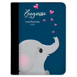 Zeugnismappe / Dokumentemappe Elefant verliebt Blau