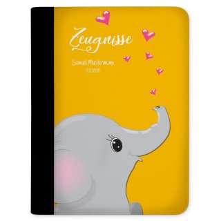 Zeugnismappe / Dokumentemappe Elefant verliebt Gelb