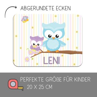 Kinder Frühstücksbrettchen  Eule Frühling   persnoalisiert, Kunststoff, 20 x 25 cm