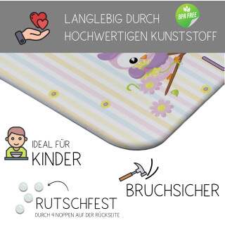 Kinder Frühstücksbrettchen  Eule Frühling   persnoalisiert, Kunststoff, 20 x 25 cm