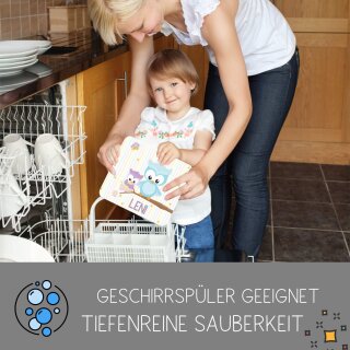 Kinder Frühstücksbrettchen  Eule Frühling   persnoalisiert, Kunststoff, 20 x 25 cm