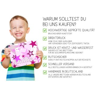 Kinder Frühstücksbrettchen  Sterne   persnoalisiert, Kunststoff, 20 x 25 cm