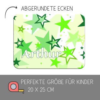 Kinder Frühstücksbrettchen  Sterne Grün   persnoalisiert, Kunststoff, 20 x 25 cm