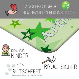 Kinder Frühstücksbrettchen  Sterne Grün   persnoalisiert, Kunststoff, 20 x 25 cm