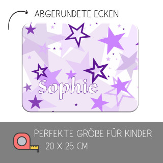 Kinder Frühstücksbrettchen  Sterne Lila   persnoalisiert, Kunststoff, 20 x 25 cm