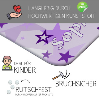 Kinder Frühstücksbrettchen  Sterne Lila   persnoalisiert, Kunststoff, 20 x 25 cm
