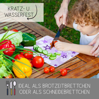 Kinder Frühstücksbrettchen  Sterne Lila   persnoalisiert, Kunststoff, 20 x 25 cm