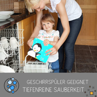 Kinder Frühstücksbrettchen  Pinguin Türkis   persnoalisiert, Kunststoff, 20 x 25 cm