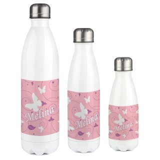 Edelstahl Thermoflasche weiß Schmetterling Ornamente Farbe rosa lila