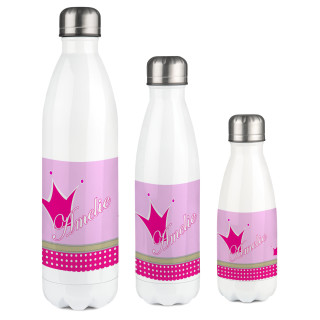 Edelstahl Thermoflasche weiß Krone Farbe pink