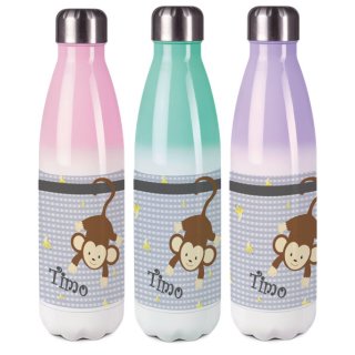 Edelstahl Termosflasche bunt Affe hängend Farbe grau