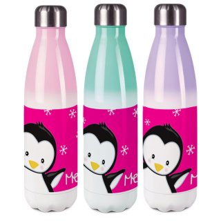 Edelstahl Termosflasche bunt Pinguin Farbe pink
