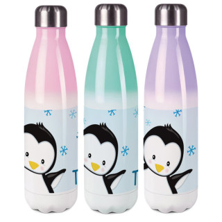 Edelstahl Thermoflasche bunt Pinguin Farbe hellblau