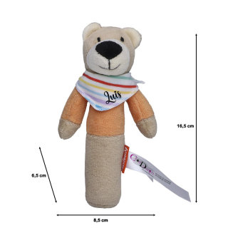 Greifling Bär mit Quietschfunktion mit Name personalisiert