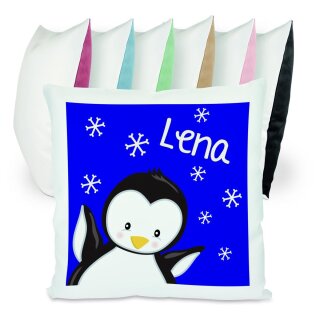 Kissen bunt Pinguin blau