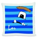 Kissen weiß Monster blau