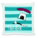 Kissen weiß Monster türkis