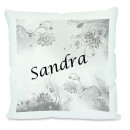 Kissen weiß Blumen grau