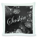 Kissen weiß Blumen schwarz
