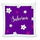 Kissen weiß Blumen lila