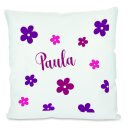 Kissen weiß Blumen lila rosa