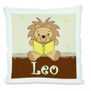 Kissen weiß Leselöwe braun