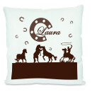 Kissen weiß Cowboy Pferde braun