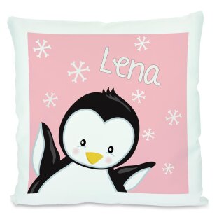 Kissen weiß Pinguin rosa