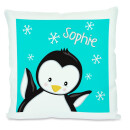 Kissen weiß Pinguin türkis