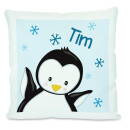 Kissen weiß Pinguin hellblau