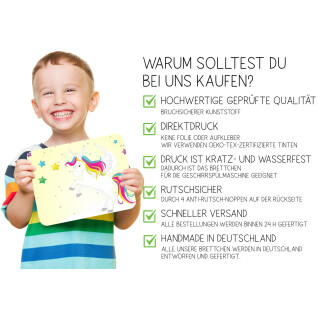 Kinder Frühstücksbrettchen Einhorn Gelb, Kunststoff, 20 x 25 cm