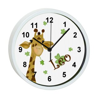 Kinder Wanduhr laufruhig mit bunten Rahmen Giraffe