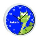 Kinder Wanduhr laufruhig mit bunten Rahmen Drache grün