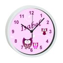 Kinder Wanduhr laufruhig mit bunten Rahmen Eule rosa