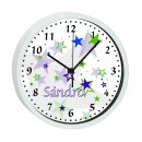 Kinder Wanduhr laufruhig mit bunten Rahmen Sterne blau...