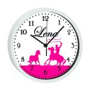 Kinder Wanduhr laufruhig mit bunten Rahmen Cowboy pink
