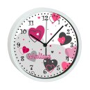 Kinder Wanduhr laufruhig mit bunten Rahmen Herz rosa grau