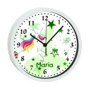 Kinder Wanduhr laufruhig mit bunten Rahmen Einhorn Sterne...