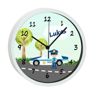 Kinder Wanduhr mit bunten Rahmen Polizei