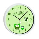 Kinder Wanduhr mit bunten Rahmen Eule grün