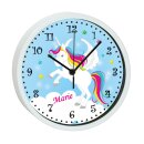 Kinder Wanduhr mit bunten Rahmen Einhorn blau