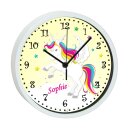 Kinder Wanduhr mit bunten Rahmen Einhorn gelb