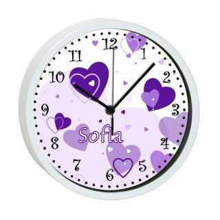 Kinder Wanduhr mit bunten Rahmen Herz lila