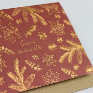 Weihnachtskarte rot Floral "Schöne Weihnachten"